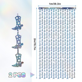 2-Pack Cowgirl Boot Metallic Tinsel Foil Fringe Curtains, 78.7 x 39.3 Inch Cowgirl Birthday Party Decorations for Cowboy Last Rodeo Bachelorette Backdrops Disco Party Supplies