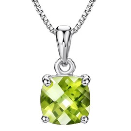 Michooyel 2ct Cushion Cut Peridot Pendant Necklace for Women Sterling Silver Gemstone August Birthstone Women's Necklace, 16-18 inch