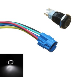 E Support 19mm 12V 3A Car White LED Light Angel Eye Metal Push Button Toggle Switch Socket Plug Black Shell