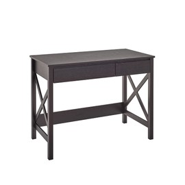 ClosetMaid X-Frame Design Writing Desk Console Table with Drawers, Black Walnut Wood