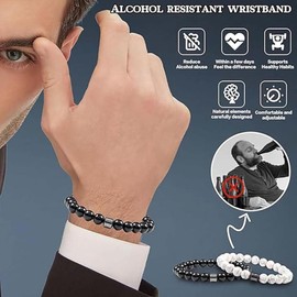 KOFISNI Anti Alcohol Bracelet for Women Men Quit Smoking Drinking Bracelets Anti Anxiety Hematite Beads Bracelet Relieve Anxiety and Stress Health Jewelry Gifts (Black)