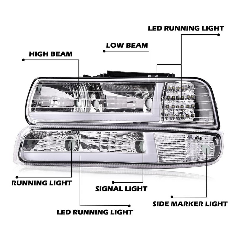 PIT66 LED DRL Headlight Assembly Compatible with 1999-2002 Chevy Silverado