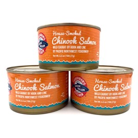 Fisherman's Kitchen Smoked Wild-Caught Chinook Salmon, 6 Ounce Can (3 Pack)