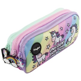 Fringoo® 3 Compartment Pencil Case for Kids School Stationery Holder Funny Cute (Unicorns & Homework - 3 Compartments)