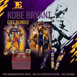 Edgell House Inspired by Kobe Bryant Collectibles Gift Set - Two Championship Rings and Display Case – One 3D Kobe Bryant Legends Poster – One Key Lanyard – All of it Black Mamba Themed
