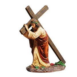 Jesus Statue with Cross | Religious Jesus Statue with Jesus Bearing The Cross on The Way to The Calvary,Resin Jesus Statue Figurines, Catholic Desktop Ornaments Seta-au