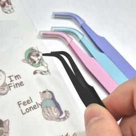 Curved Tweezers Mini Tongs Dakku Sticker Tweezers Tweezers - Pink / 커브형 핀셋 미니집게 다꾸스티커 쪽집게 족집게 - 핑크