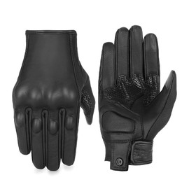 Motorcycle Gloves Women Touchscreen Armored Motorbike Gloves for Ladies(Black Leather,Non-Perforated, S)