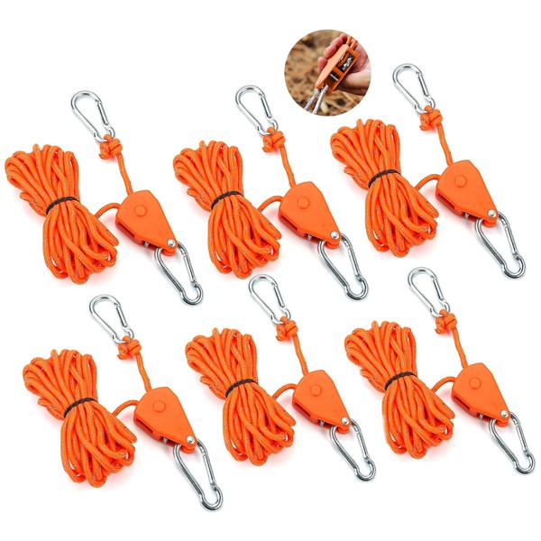 Pack of 6 Pulley with Cable Brake, Adjustable Rope Ratchet