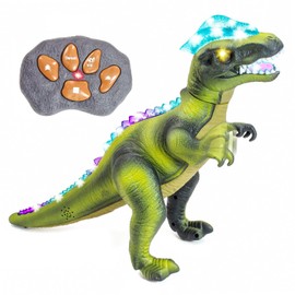 Kidplokio RC Remote Control Dinosaur Toys, LED Lights Sounds, Green, Boys Ages 3+