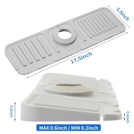 YXSS Silicone Sink Splash Guard 17 inch Sink Protectors for Kitchen Sink Faucet Handle Drip Catcher Mat for Bathroom Countertop Protect Sponge Holder, Grey
