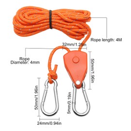 2 Pcs 4M Ratchet Ropes, Grow Lights Ratchet Hangers with 2 Replacement Snap Hooks Metal, Adjustable Heavy Duty Rope Hanger for Grow Room Equipment and Outdoor Camping