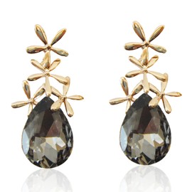 Navachi - 18K Gold Plated Base Metal Pear Cut Black Zirconium Oxide, gray
