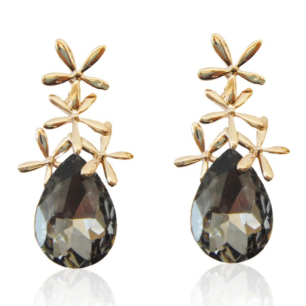 Navachi - 18K Gold Plated Base Metal Pear Cut Black