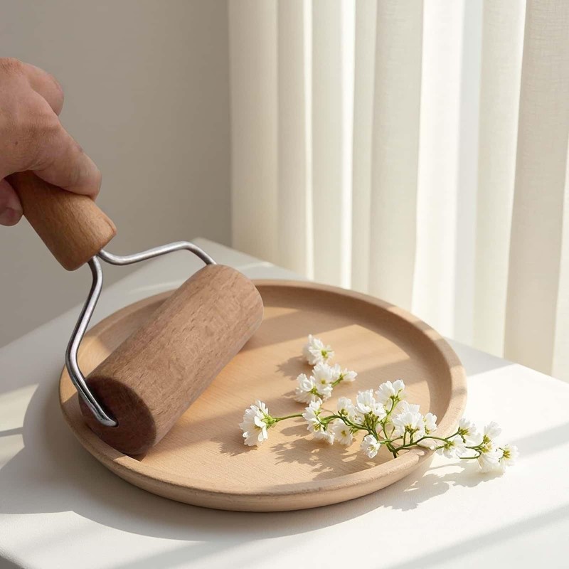 Stainless Steel & Beechwood Rolling Pin with Adjustable Thickness -