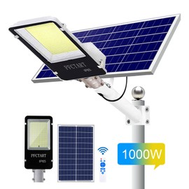 PFCTART 1000W LED Solar Street Light Outdoor Flood Lights Commercial Dusk To Dawn Lamp