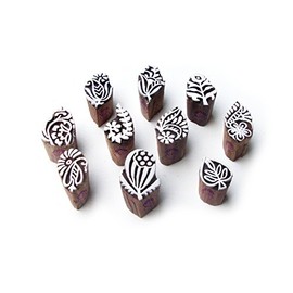 Leaf and Assorted Exclusive Pattern Small Wooden Printing Blocks (Set of 10)