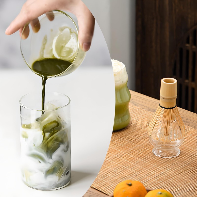 LamChyar Matcha Bowl with Spout, Matcha Whisk Holder, Glass Matcha