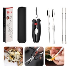 Coollooda Crab Tools (Set of 5) Crab Tool Crab Fork Crab Spoon Crab Multi-functional Durable Amount Easy to Use Convenient for Crabs, Shrimp, Shellfish, Kitchen Tool, Storage Case, Convenient to