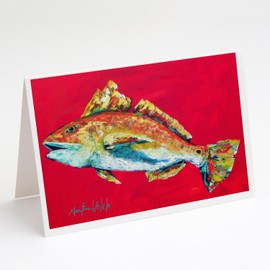 Caroline's Treasures Fish - Red Fish Woo Hoo Greeting Cards Pack of 8 Blank Cards with Envelopes Whimsical A7 Size 5x7 Blank Note Cards