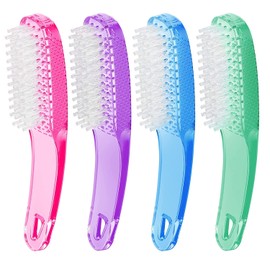 4 Pack Nail Cleaning Brushes, Larbois Plastic Handle Nail Scrubbing Brush Fingernail Brush with Soft Bristles Nail Manicure Dust Brush for Hand Toes Nail Home Garden Salon use（Color 3）