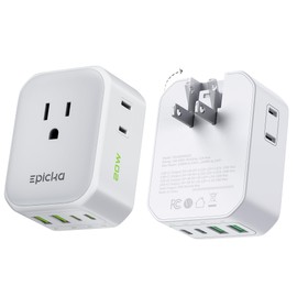 EPICKA Hybrid Wall Charger 8 Outlet Multi Plug Wall Outlet Extender with 4 USB Ports(2USB C PD 20W), No Surge Protecter Fast Charging Electric Folderable Expander for Cruise, Travel, Dorm, Home, White