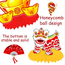 11pcs 2026 Chinese New Year Honeycomb Centerpieces Chinese New Year Party Centerpiece for Table Lunar New Year Decorations for 2026 Year of The Horse Themed Party Spring Festival Supplies