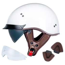 VCOROS Half Helmet Motorcycle DOT Approved Open Face Helmet F07 with Sun Visor and Quick Release Buckle for Adults Men and Women (Gloss White,XXL)