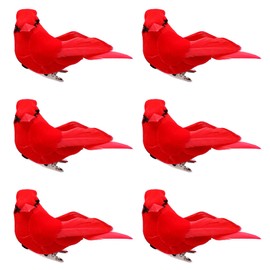 6PCS Christmas Cardinal Birds with Clips - 2.76 Inch Artificial Cardinal Birds - Red Simulation Feather Birds for DIY Crafts Xmas Tree Ornament Gardening Wreath Decoration