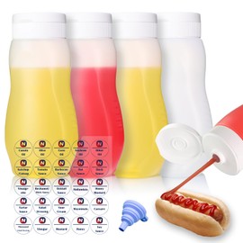Nacxbwer Condiment Squeeze Bottles for Ketchup Hot Sauce Liquids Oil with Caps for Condensed Milk and Mustard Salad Dressing Dispenser Clear Plastic Bottles Dressing Container HD PE 11 oz