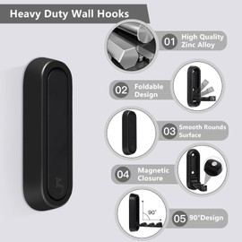 Jefuzh Folding Wall Hooks, 2Pcs Folding Coat Hooks Space-Saving Foldable Hook Bathroom Towel Hook Wall Mounted for Hanging Coat Towels Clothes Hat Bags Keys (Black)