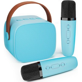 Mini Karaoke Machine for Kids Adults, Portable Bluetooth Speaker with 2 Wireless Microphones, Funny Toys Christmas Birthday Gifts for Kids Ages 4-12 Years Old Toddler Teens (Blue)