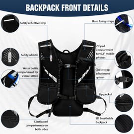 TOTSUN 5L Running Hydration Vest, Running Vest Hydration for Women Men, Ultra-Light Reflective Running Vest Phone Holder | 10-Pocket Design with Safety Whistle for Trail Running & Outdoor Adventures