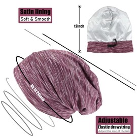 Satin Bonnet Sleep Cap Hair Cover Bonnet Satin Lined Slouchy Beanie Night Sleeping Hat - Adjustable for Curly Hair