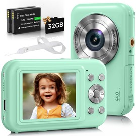 Digital Camera, Bofypoo FHD 1080P 44MP Kids Camera with 32GB Card, 16X Zoom Point and Shoot Digital Camera with Fill Light, Anti-Shake Compact Vlogging Camera for Teens Boys Girls (Green)