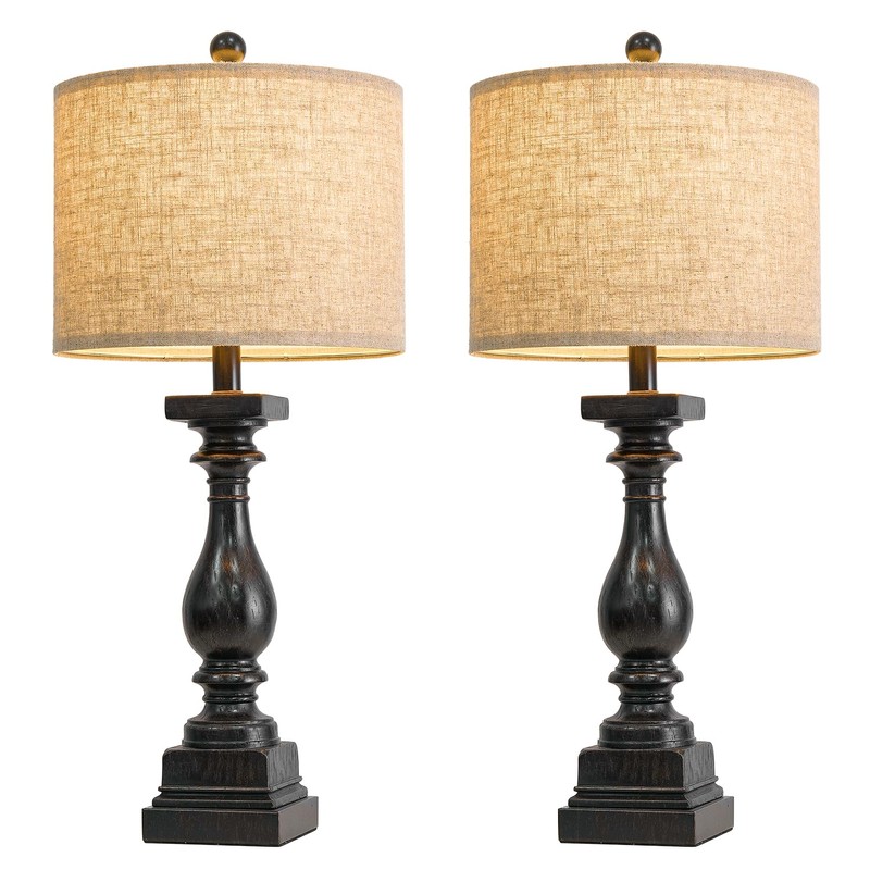 BOBOMOMO 27" Farmhouse Table Lamp Set of 2 with USB