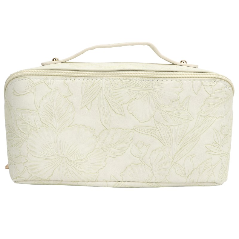 Makeup Cosmetic Bag Large Capacity Embossed Pattern Multifunctional Divider PU