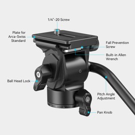 SMALLRIG Tripod Fluid Head Pan Tilt Head CH10 with Quick Release Plate, Fluid Head Suitable for AR-ca Swiss for Compact Video Cameras and DSLR Cameras, 3 kg Load Capacity for Tripod Camera - 3259