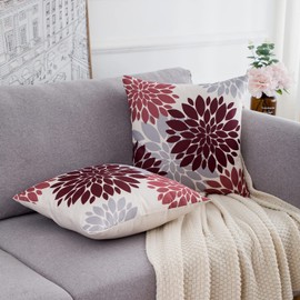 Cushion Covers Red and Grey Cushion Cover 40 x 40 cm Dahlia Autumn Cushion Cover Abstract Flowers Pattern Sofa Cushion Decorative Cushion Set of 2 Outdoor Cushion Covers for Living Room Bedroom Sofa