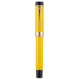 Jinhao 100 Classic Fountain Pen Bent Nib, Yellow Celluloid Fude Pen Calligraphy from Fine to Broad Size with Pen Case Set
