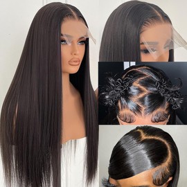 MUNONG MUNONG 30 Inch 13x6 Lace Front Wigs Human Hair 200 Density Straight HD Lace Front Wigs Human Hair Pre Plucked Glueless Wigs Human Hair for Women Straight Lace Frontal Wigs Human Hair Natural Black