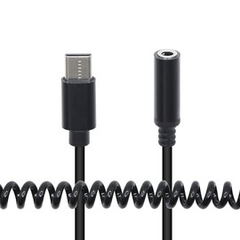 Xilaghy USB C to 3.5mm Audio Aux Coiled Cable USB C Male to 1/8" 4 Pole TRRS Female Headphone Stereo Spiral Cable for Laptops, Smartphones,Tablets,Headphone,Speakers,Black, 2FT