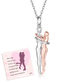 zaxsj Hug Necklace for Women 925 Sterling Silver Man and Woman Hugging Necklace Couples Jewelry Valentine's Day Gift Necklace for Wife Girlfriend (Silver & Rose Gold)