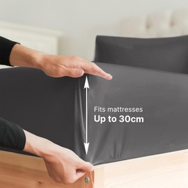 King Bed Fitted Cotton Bedsheets - 100% Cotton Single Fitted Sheet - Dark Grey Bedding - Extra Soft Cotton Bed Sheet 150cm x 200cm x 30cm 12" - Deep Pocket - 400 Thread Count - Fitted Sheet Only