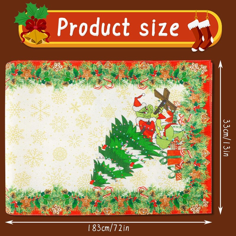 Thyonta Christmas Grinch Table Runner Linen Print Cartoon Table Flag