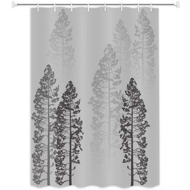 JAWO Forest RV Shower Curtain, Fog Woods Trees Landscape Fabric Shower Curtain for Campers Trailer Camping Bathroom 47 X 64 Inches, Gray