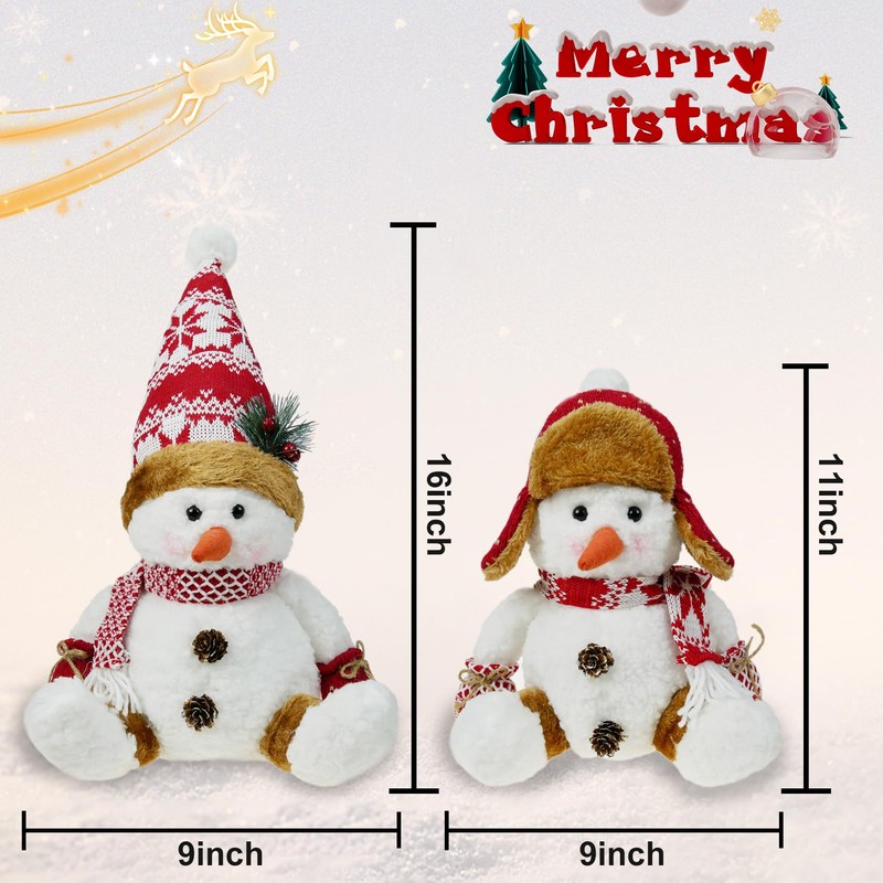 DearSun Set of 2, 14" H Plush Christmas Snowman with