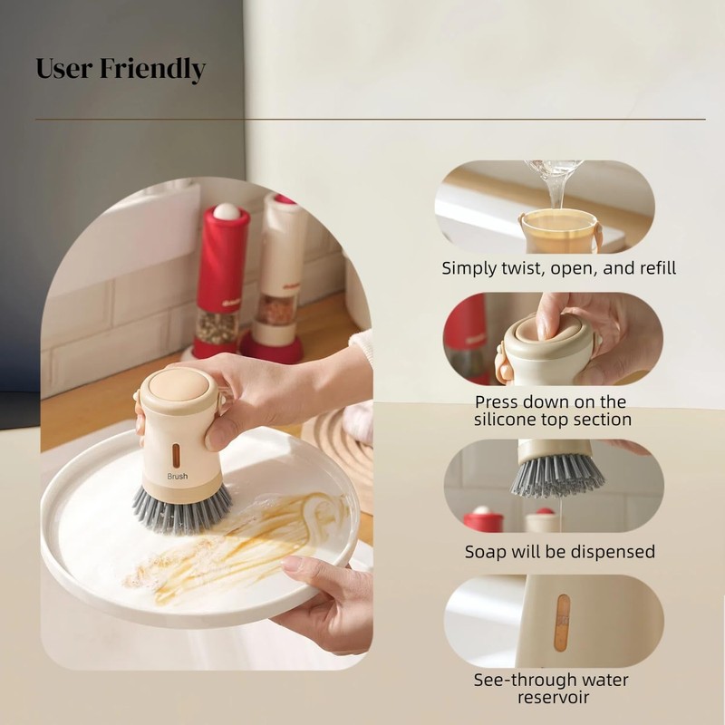 Soap Dispenser Dish Brush Palm Brush- Kitchen Dish Brush with