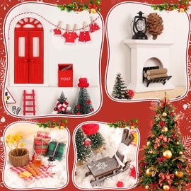 67-Piece Gnome Door Red with Letters Complete Set, Gnome Accessories, Construction Site, Miniature Gnome House, Picnic, Fireplace, Elf Wood Clothing Set, Christmas Gift, Fairy Door, Gnome Doors,