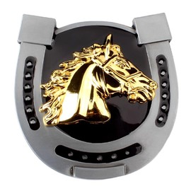 Fachoice Antique Horse Head Belt Buckle, Classic Horseshoe Western Vintage Cowboy Buckle (Gold)